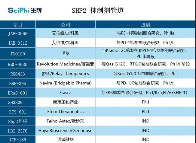 部分 SHP2 抑制劑管線（圖片來源：生輝根據公開資料整理）  