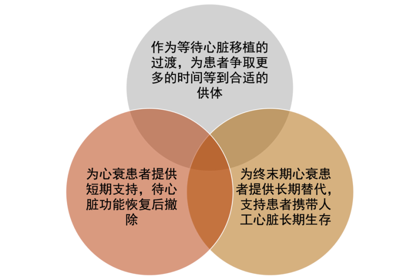 圖2 人工心臟的三大臨床應用 （信息來源：[4]｜制圖：生物探索編輯團隊）