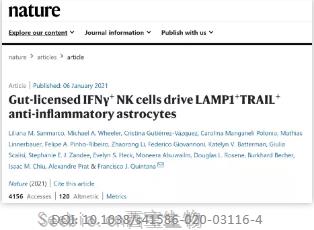 Nature：星形膠質細胞誘導的中樞神經系統炎癥與腸道微生物有關！